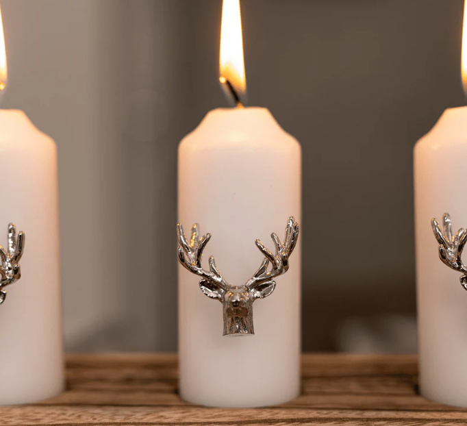 3 Piece Silver Stag Design Candle Pins